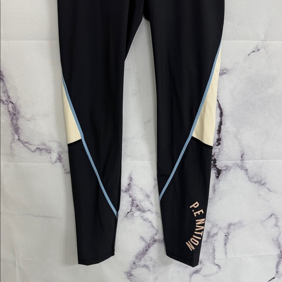 P.E. NATION Black Leggings Cream Blue Accents Size Small - Picture 5 of 10
